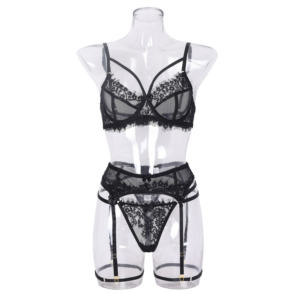 Eyelash Lace Strappy Garter Belt Lingerie Set