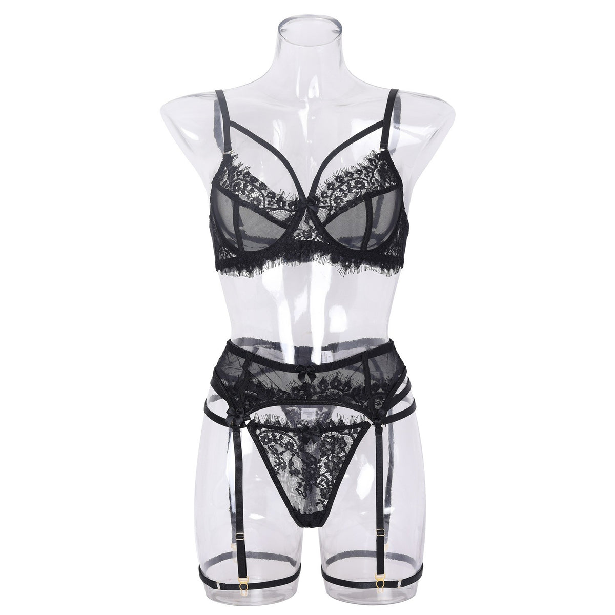Eyelash Lace Strappy Garter Belt Lingerie Set