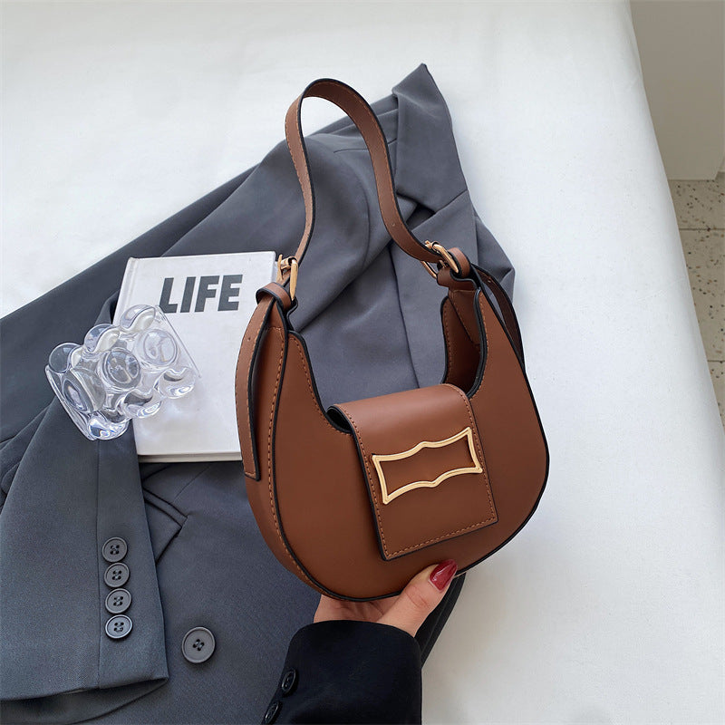 Curved Crescent Underarm Baguette Bag - Coffee
