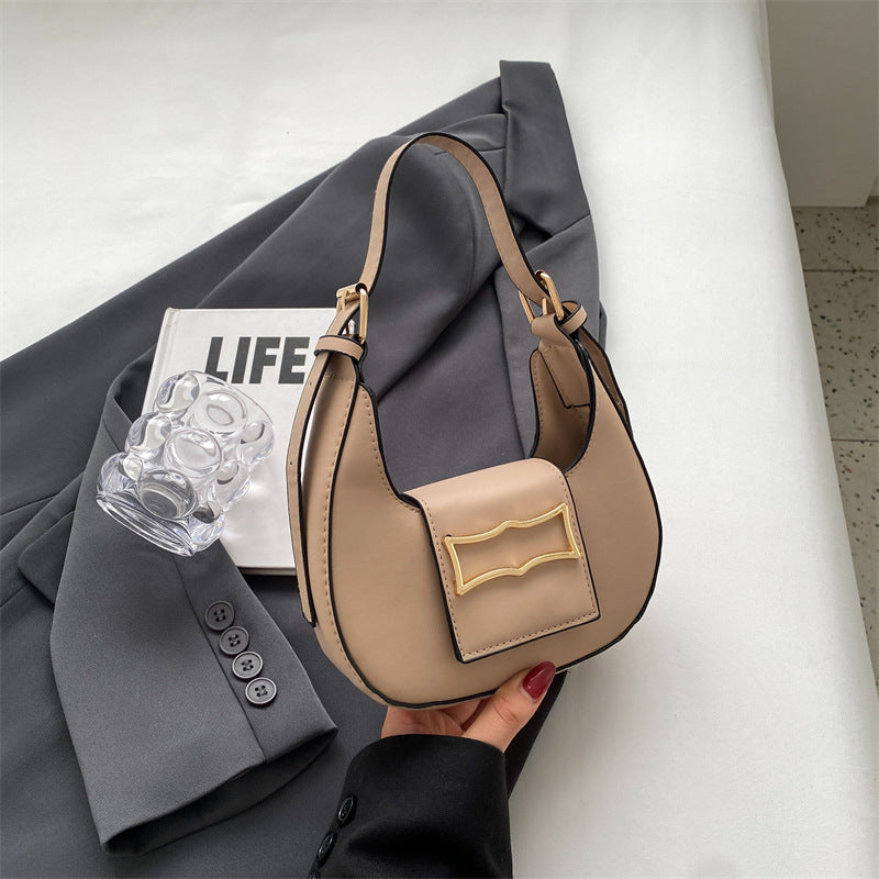Curved Crescent Underarm Baguette Bag - Khaki