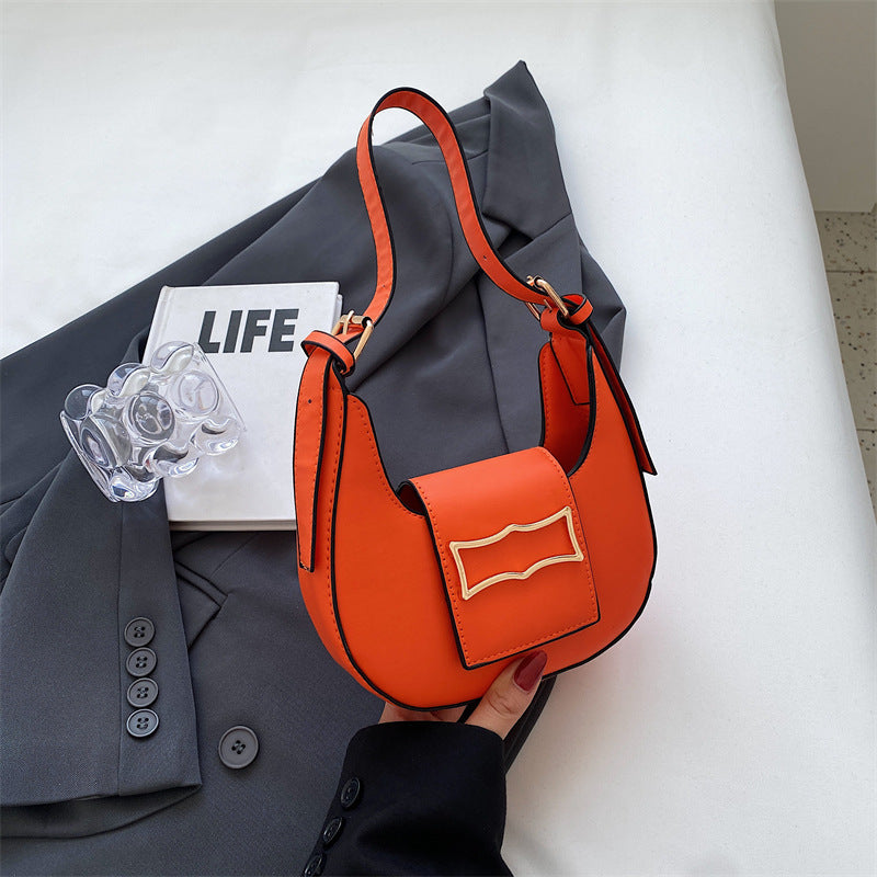 Curved Crescent Underarm Baguette Bag - Orange