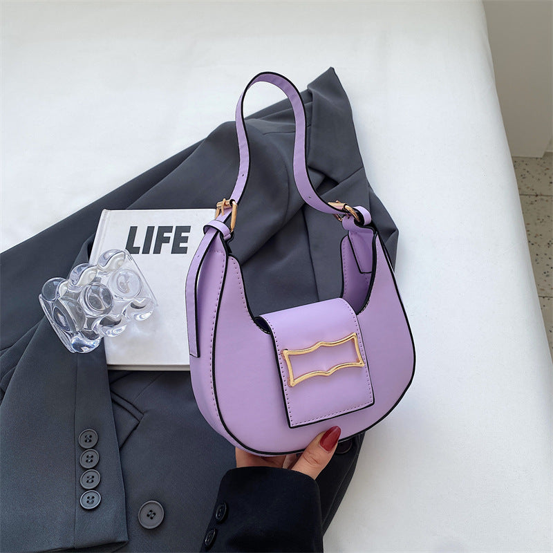 Curved Crescent Underarm Baguette Bag - Purple
