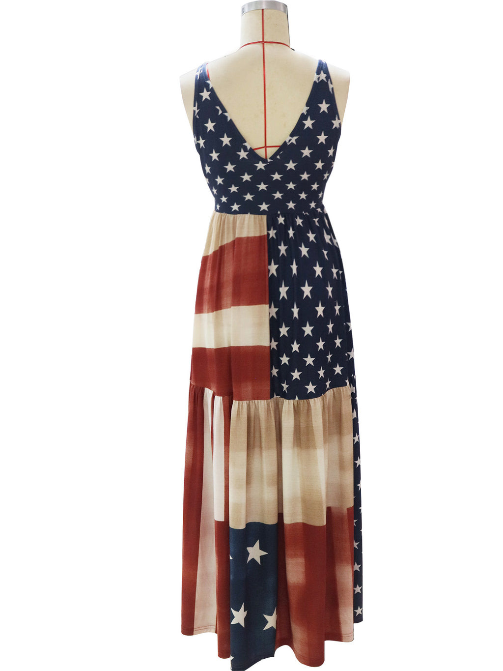 Americana Star Stripe V Neck Maxi Dress - Blue - 2