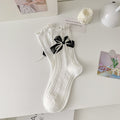 Satin Bow Frill Cuff Ankle Socks - White