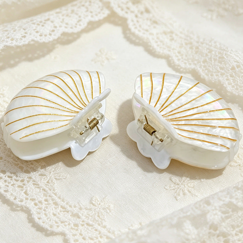 Pearly Seashell Hair Claw Clip for Summer - White