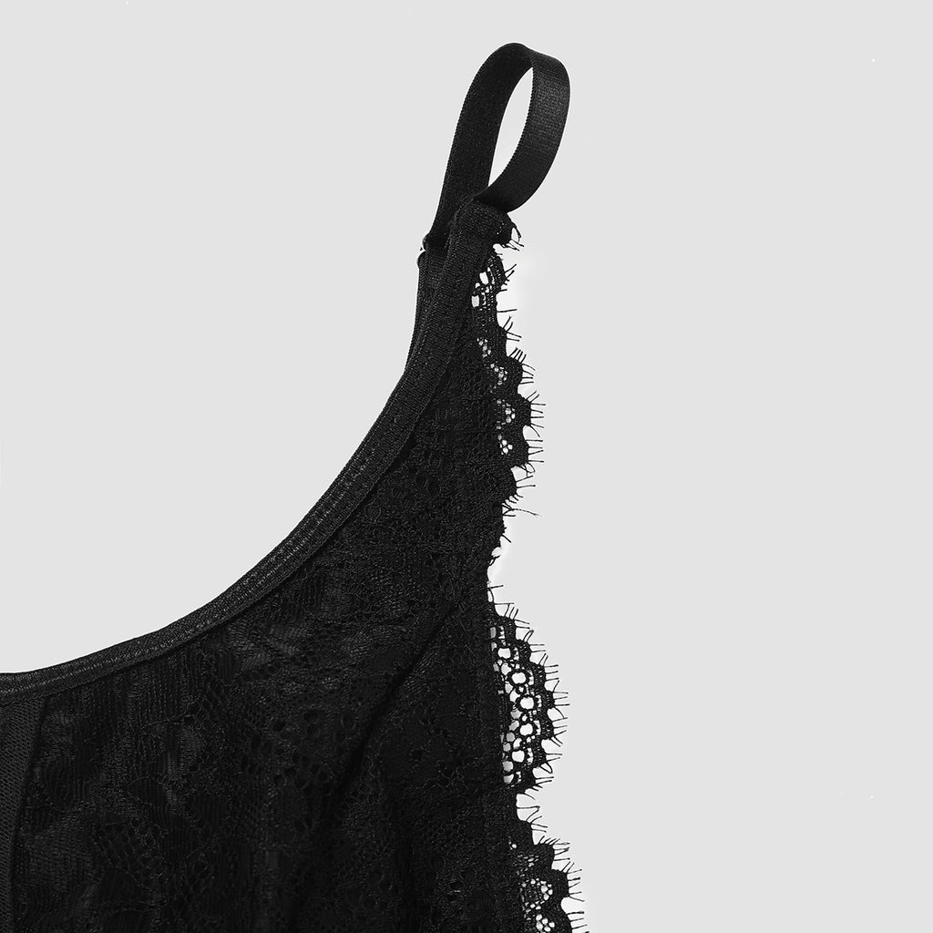 Floral Lace Underwire Sheer Bodysuit - black - 7