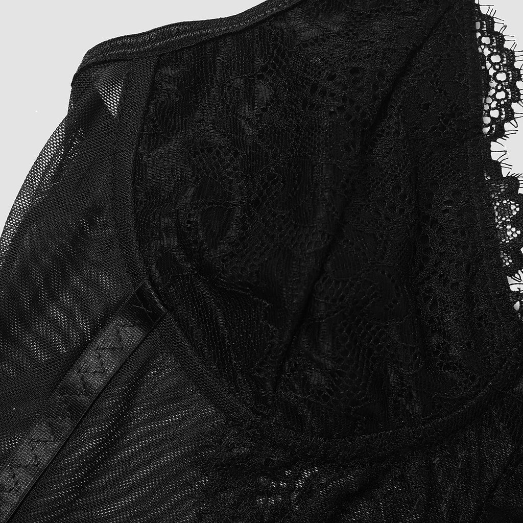 Floral Lace Underwire Sheer Bodysuit - black - 8