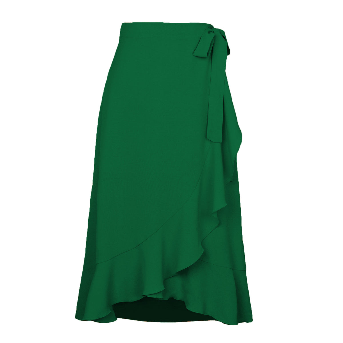 Ruffle Front Tie Waist Wrap Midi Skirt - Darkgreen