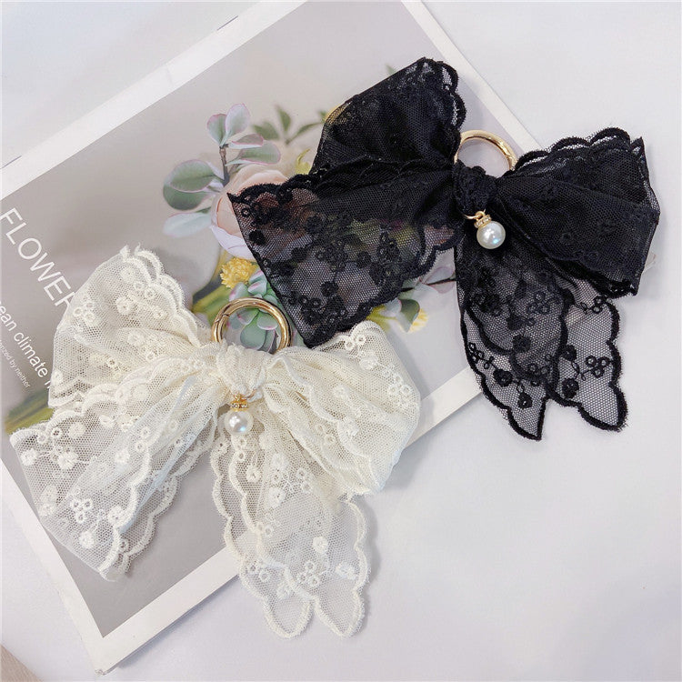 Lace Bow Bag Charm Keychain - Black - 2