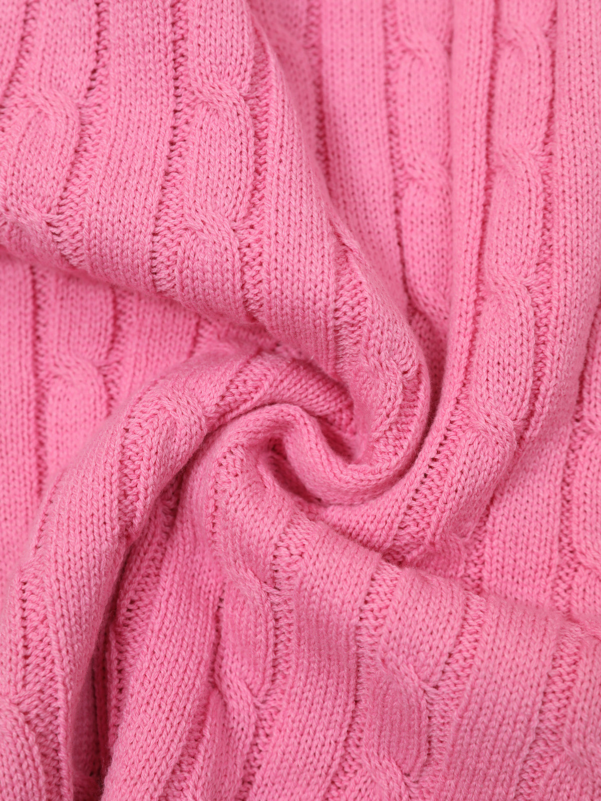 Cable Knit Short Sleeve Polo Sweater - Rosered - 1
