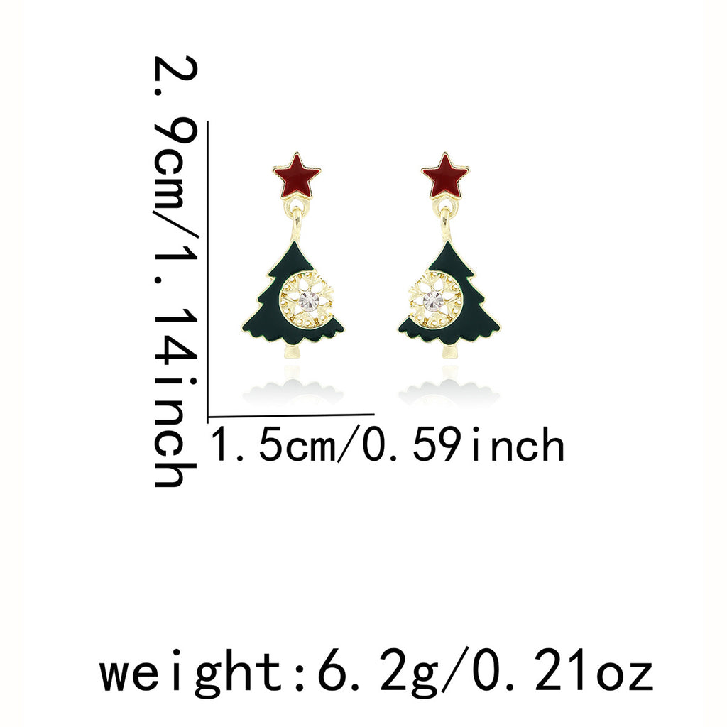 Enamel Tree Snowflake Star Drop Earrings - Green