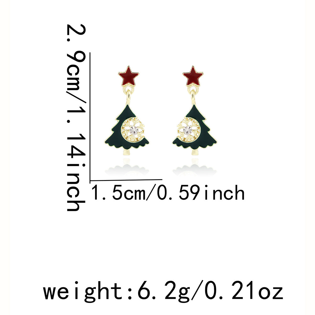 Enamel Tree Snowflake Star Drop Earrings - Green