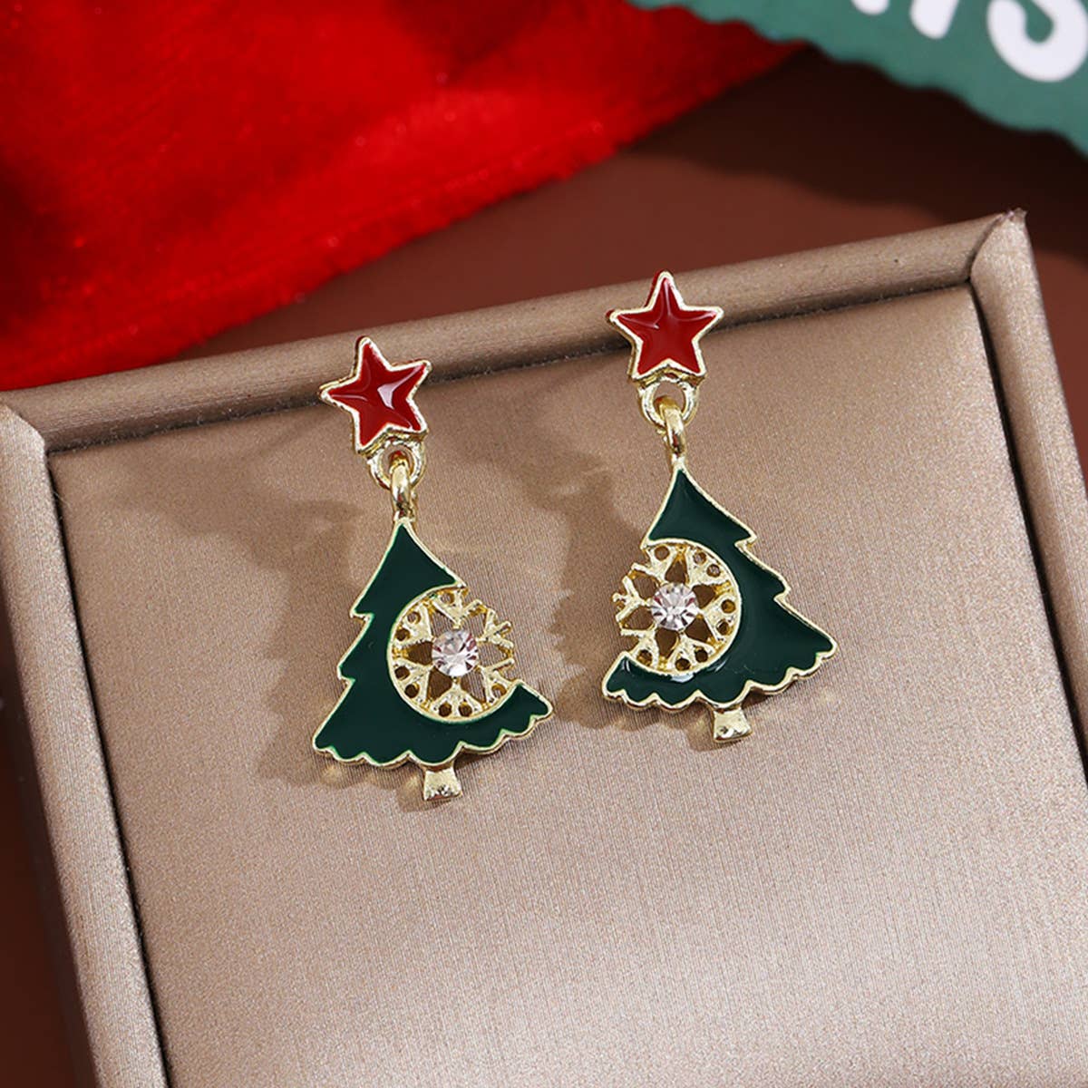 Enamel Tree Snowflake Star Drop Earrings