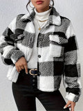 Buffalo Check Plush Button Front Coat - Black
