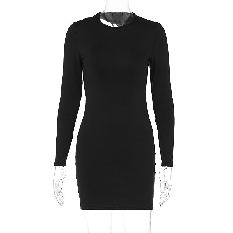 Open Back Long Sleeve Bodycon Mini Dress - Black - 3