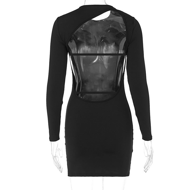 Open Back Long Sleeve Bodycon Mini Dress - Black - 4