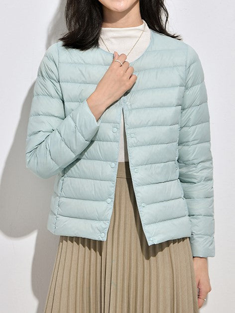 Collarless Lightweight Down Puffer Jacket - Babyblue