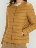 Collarless Lightweight Down Puffer Jacket - Mustard