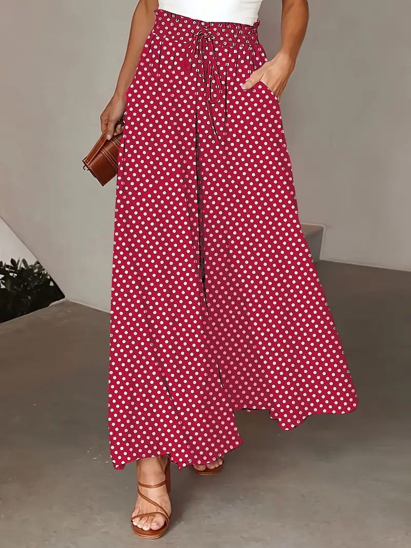 Tie Waist Flowy Wide Leg Palazzo Pants - Red