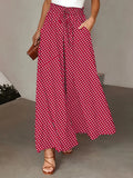 Tie Waist Flowy Wide Leg Palazzo Pants - Red