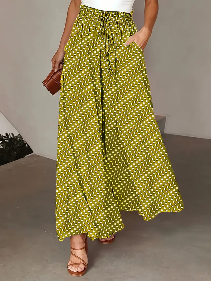 Tie Waist Flowy Wide Leg Palazzo Pants - Yellow