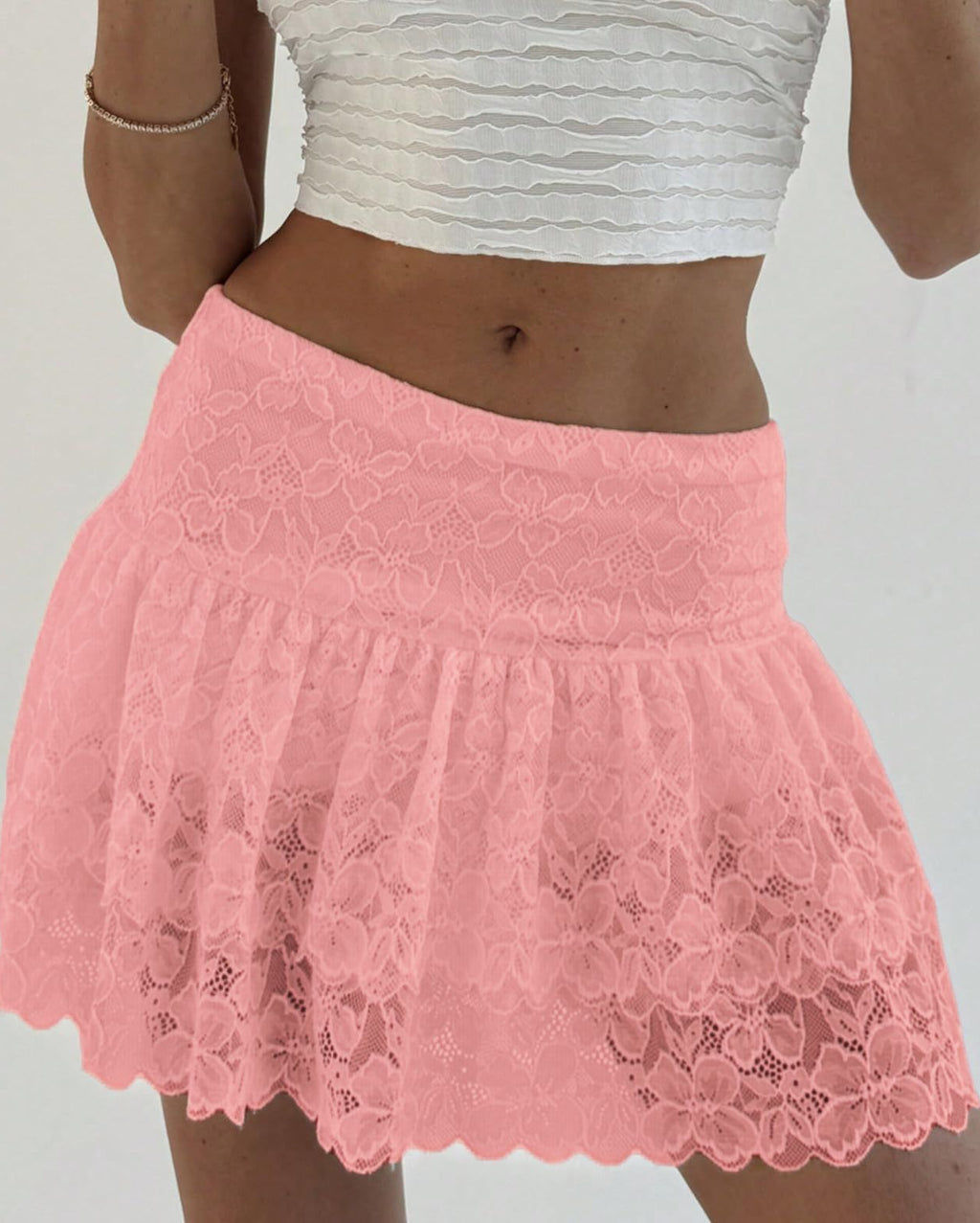 Ballet Core Lace Flared Mini Skirt - Pink - 1