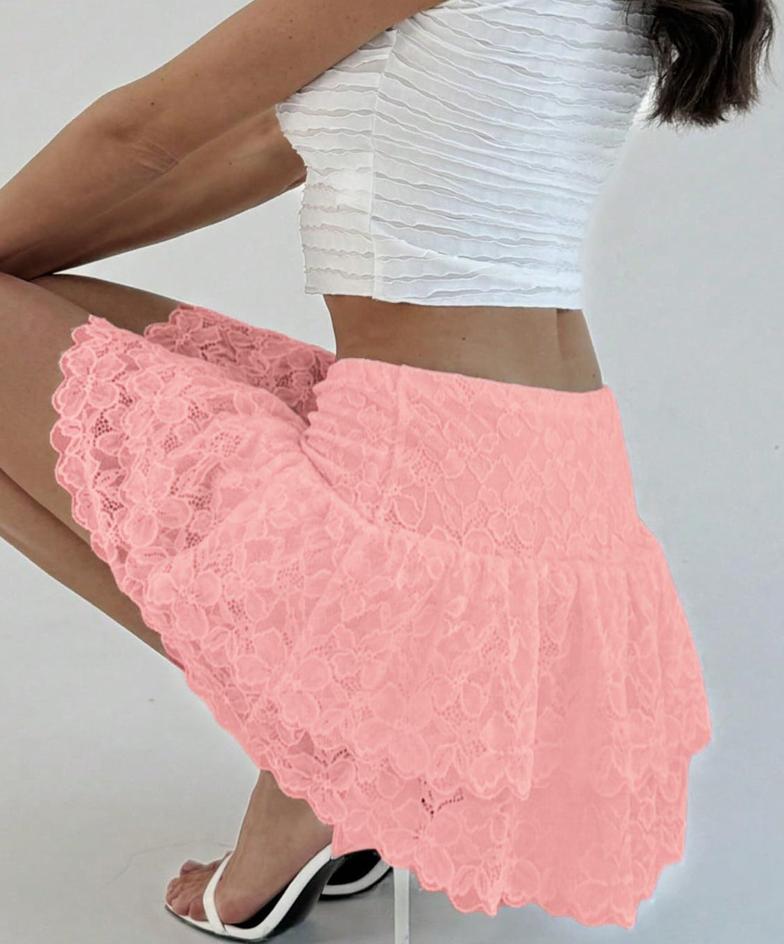 Ballet Core Lace Flared Mini Skirt - Pink - 2