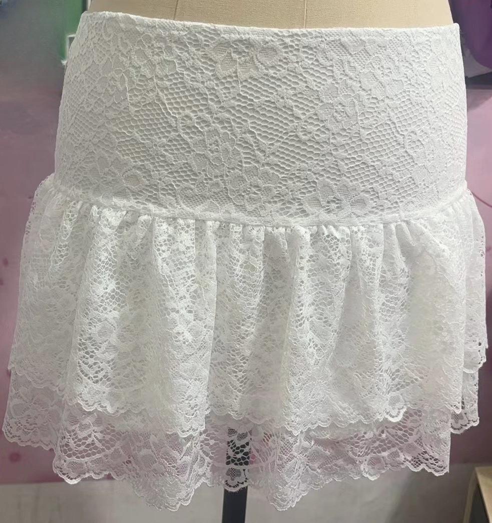 Ballet Core Lace Flared Mini Skirt - White