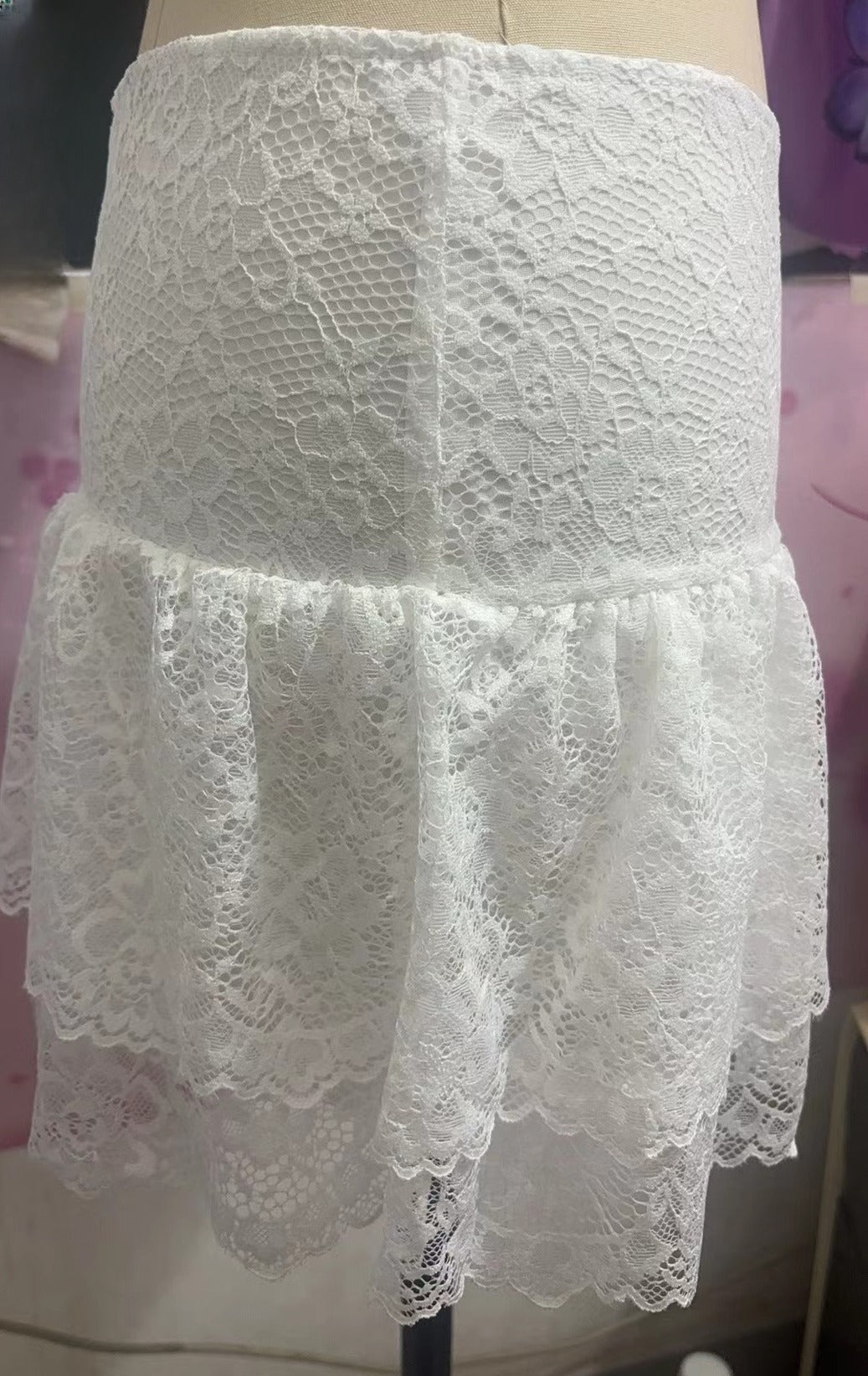 Ballet Core Lace Flared Mini Skirt - White - 6