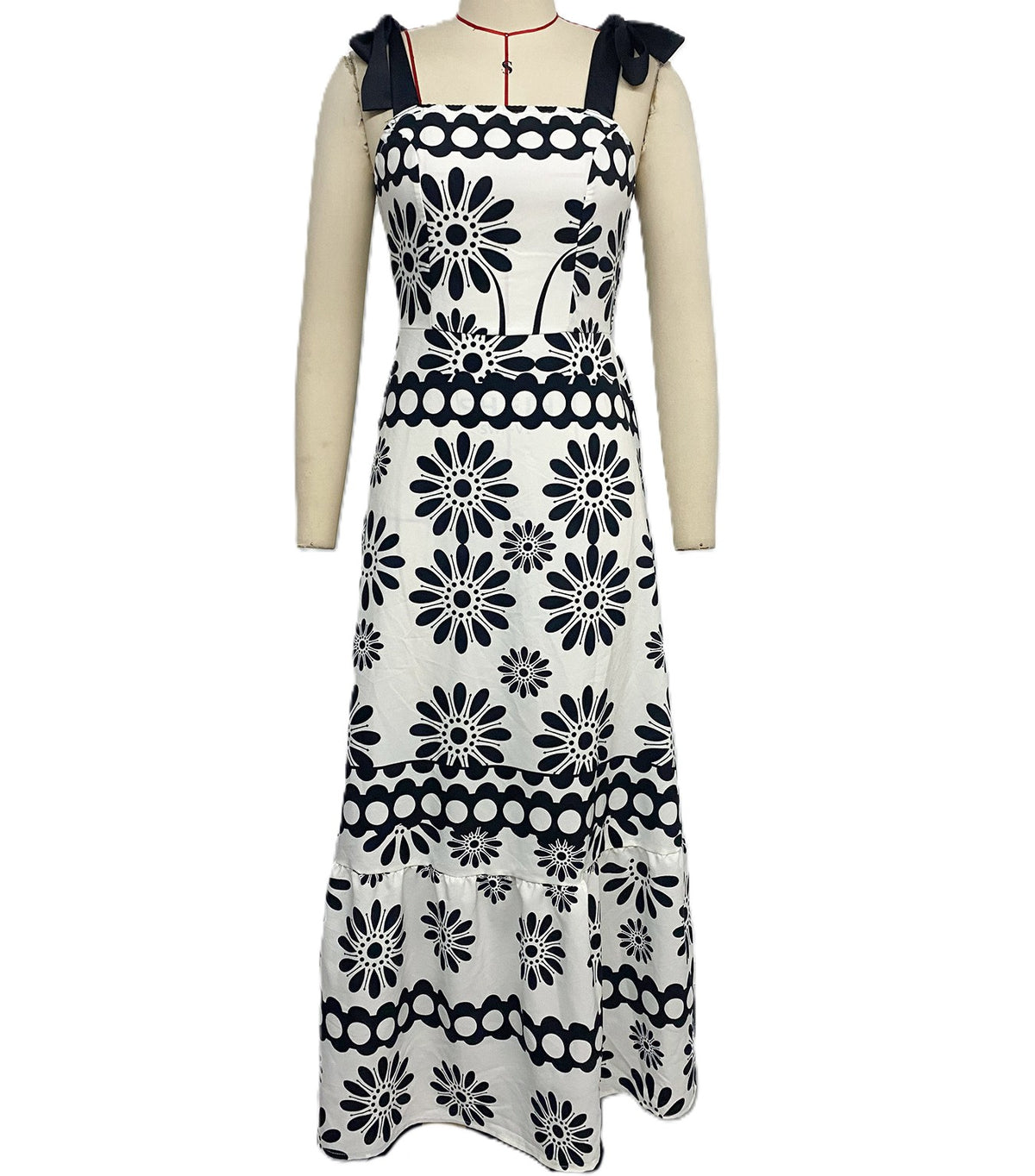 Medallion Print Bow Strap Maxi Dress - Black - 1