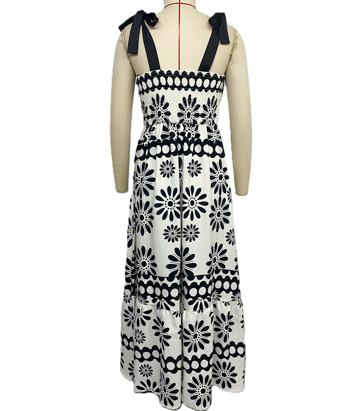 Medallion Print Bow Strap Maxi Dress - Black - 2