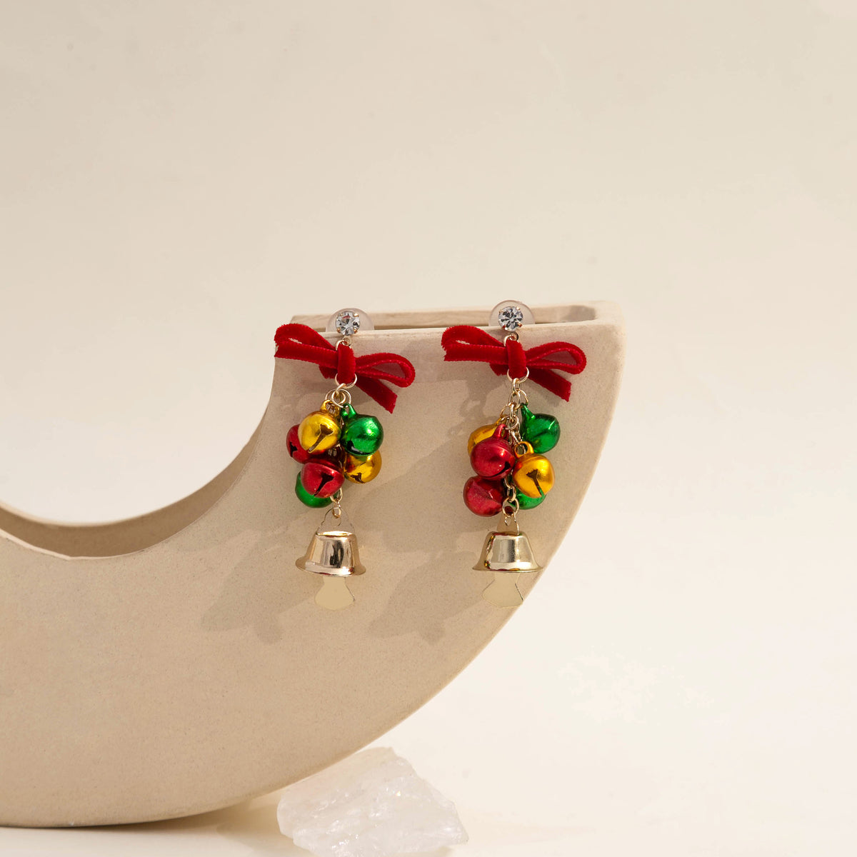 Beaded Bell And Bow Dangle Earrings - Bow