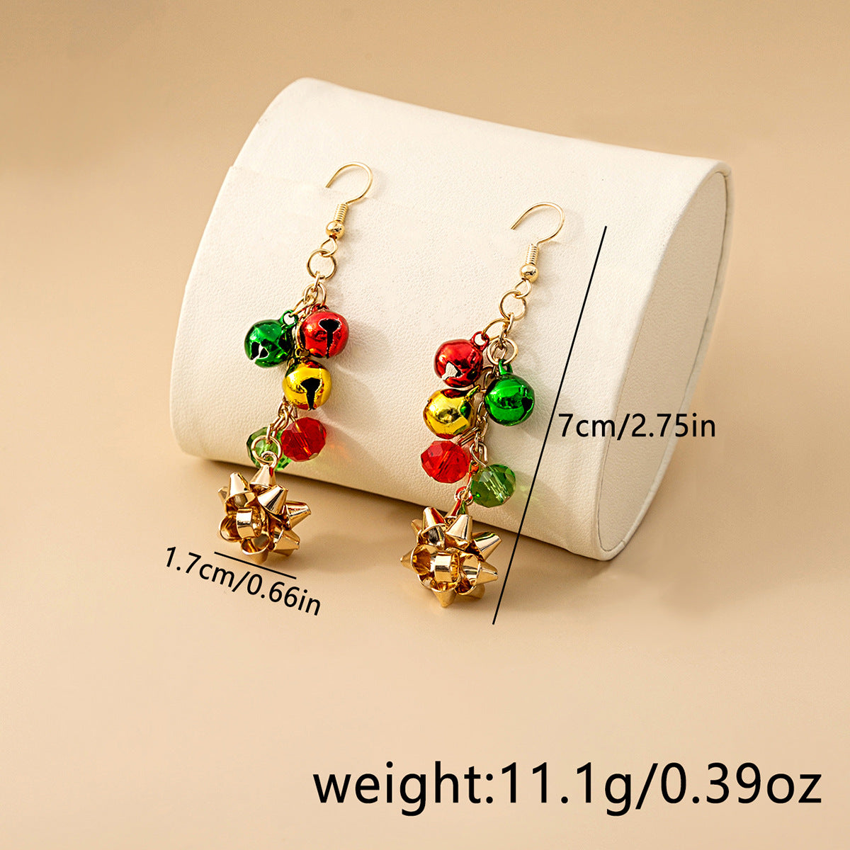 Beaded Bell And Bow Dangle Earrings - Gold - 1