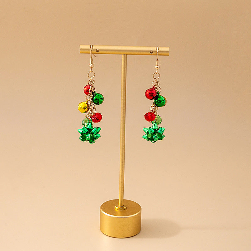 Beaded Bell And Bow Dangle Earrings - Green - 1