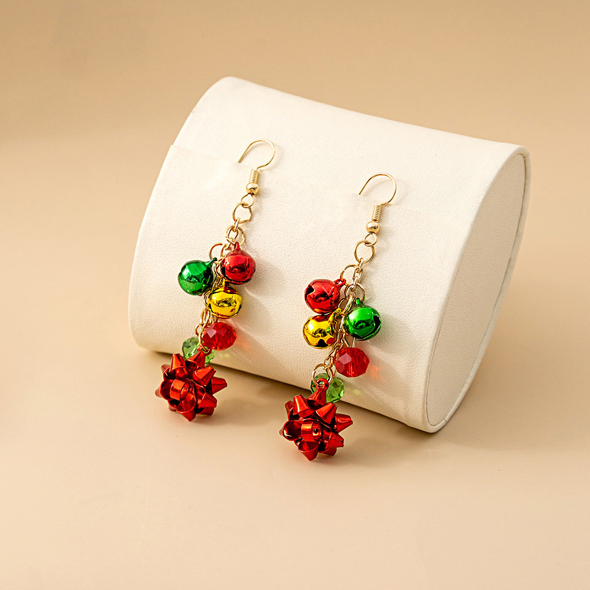Beaded Bell And Bow Dangle Earrings - Red - 1