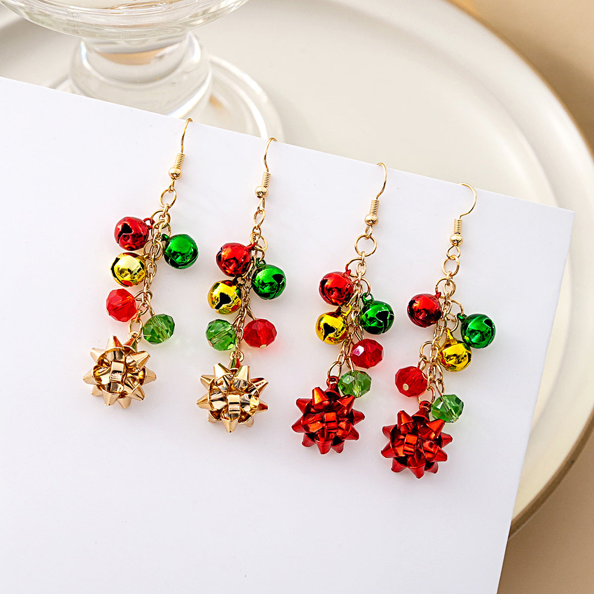 Beaded Bell And Bow Dangle Earrings - view 1