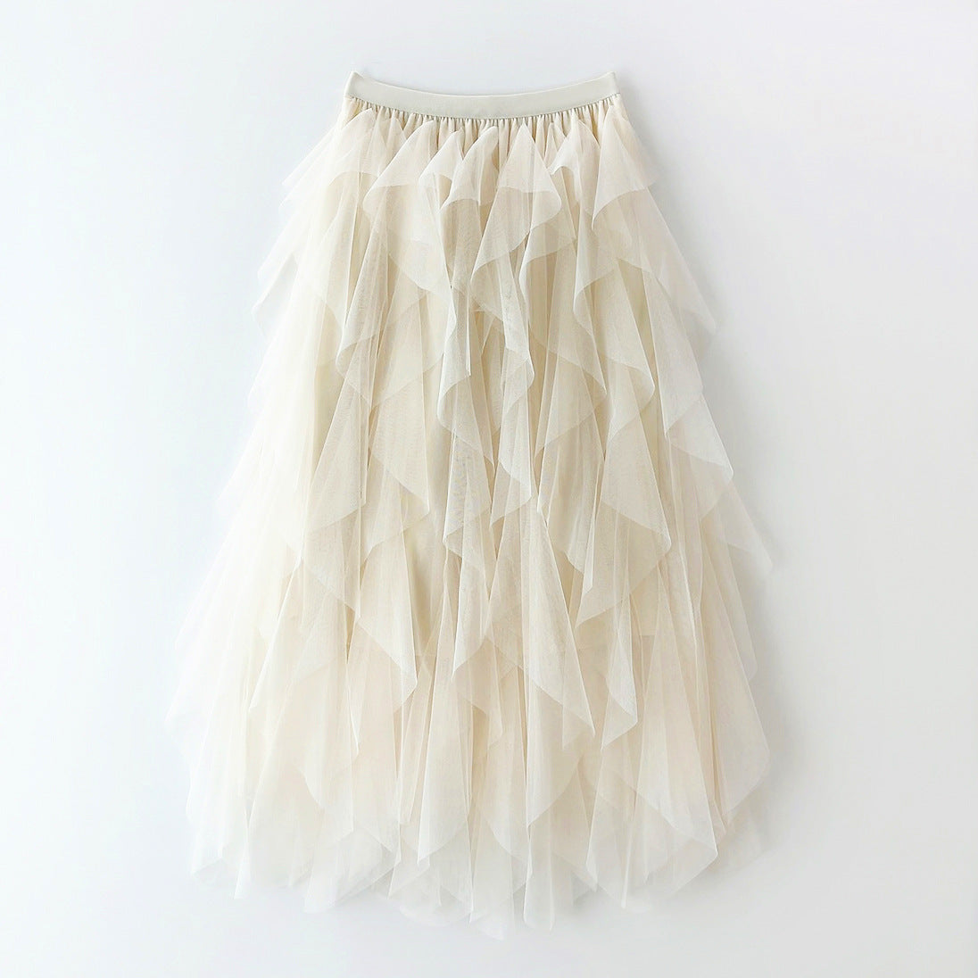 Layered Tulle Tiered Midi Skirt - Apricot
