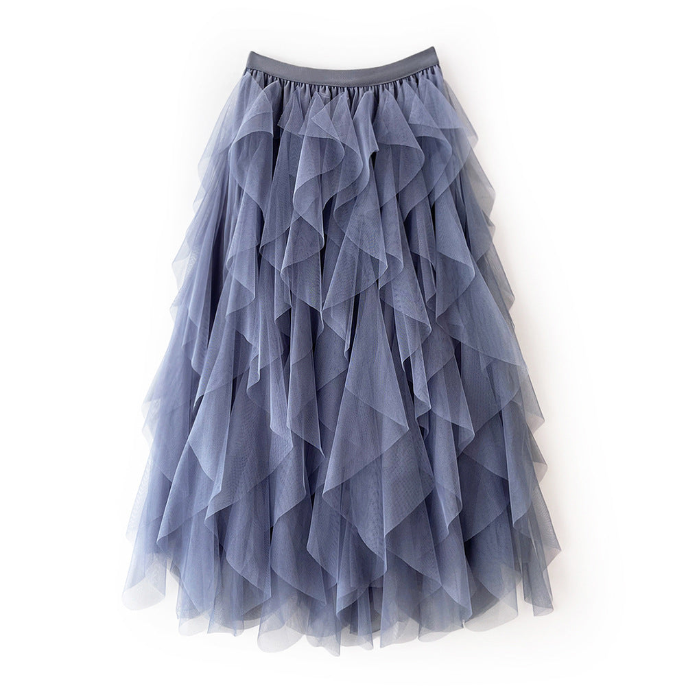 Layered Tulle Tiered Midi Skirt - Ash