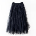Layered Tulle Tiered Midi Skirt - Black