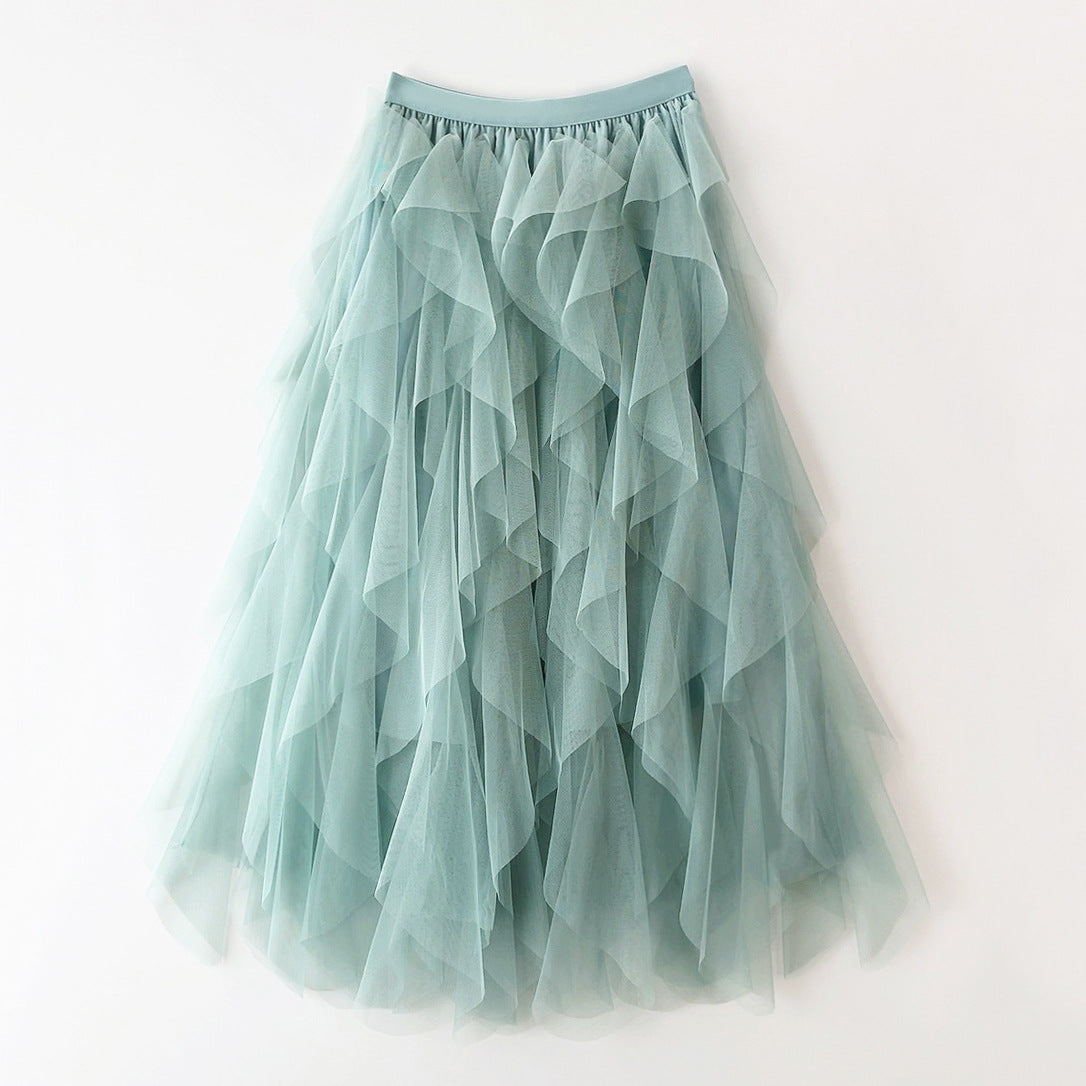 Layered Tulle Tiered Midi Skirt - Green