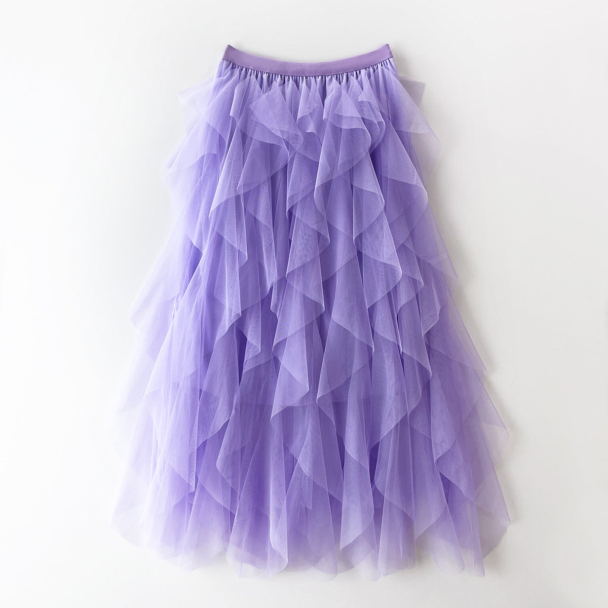 Layered Tulle Tiered Midi Skirt - Lavender