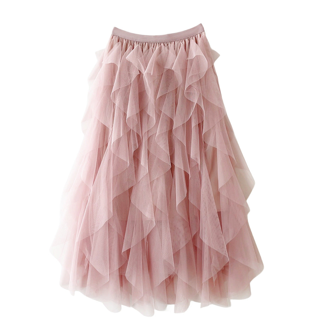 Layered Tulle Tiered Midi Skirt - Pink