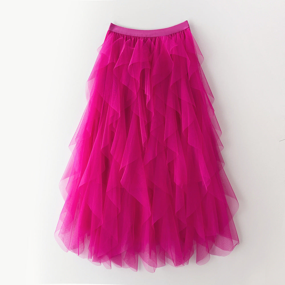 Layered Tulle Tiered Midi Skirt - Rose