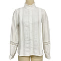 Pintuck Lace Trim Ruffle Collar Shirt - White