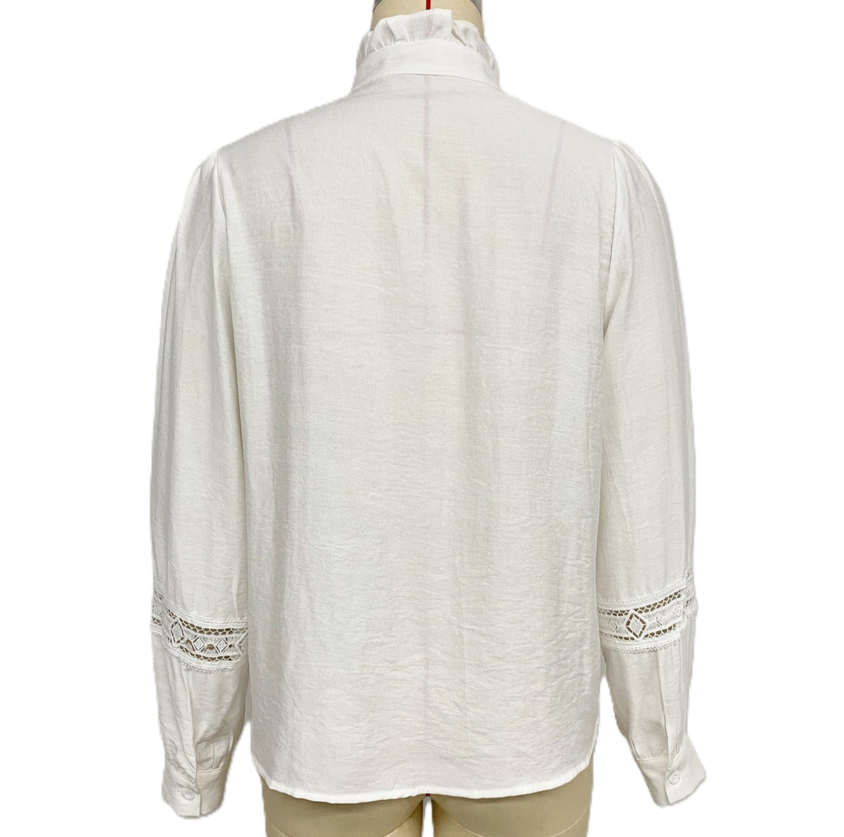 Pintuck Lace Trim Ruffle Collar Shirt - White - 1