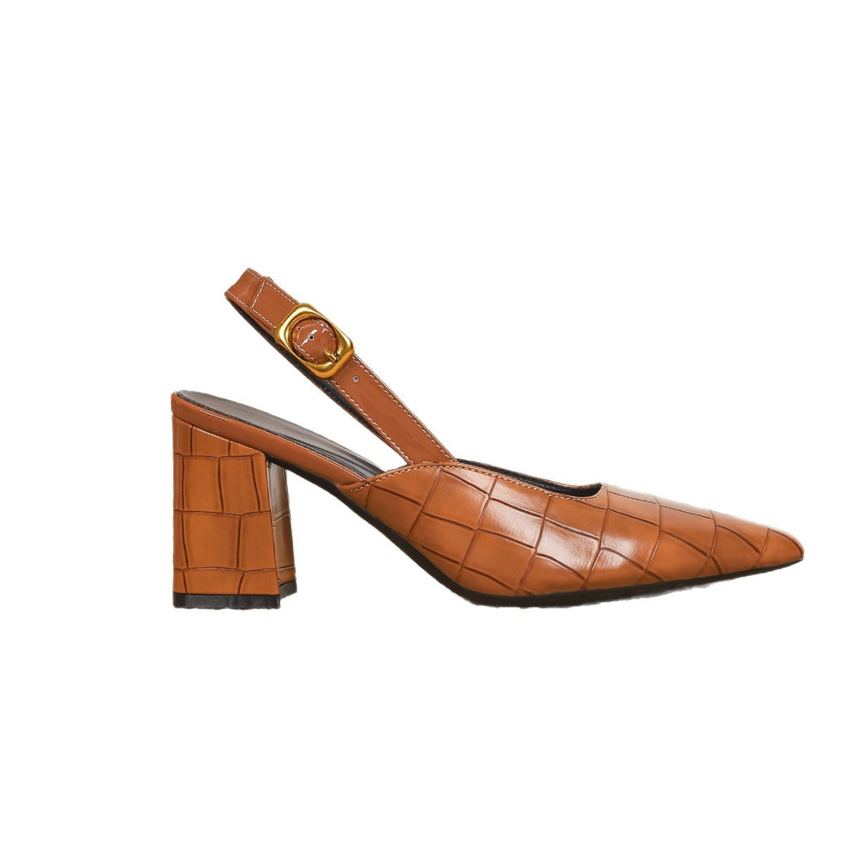 Croc Embossed Pointed Toe Slingback Block Heels