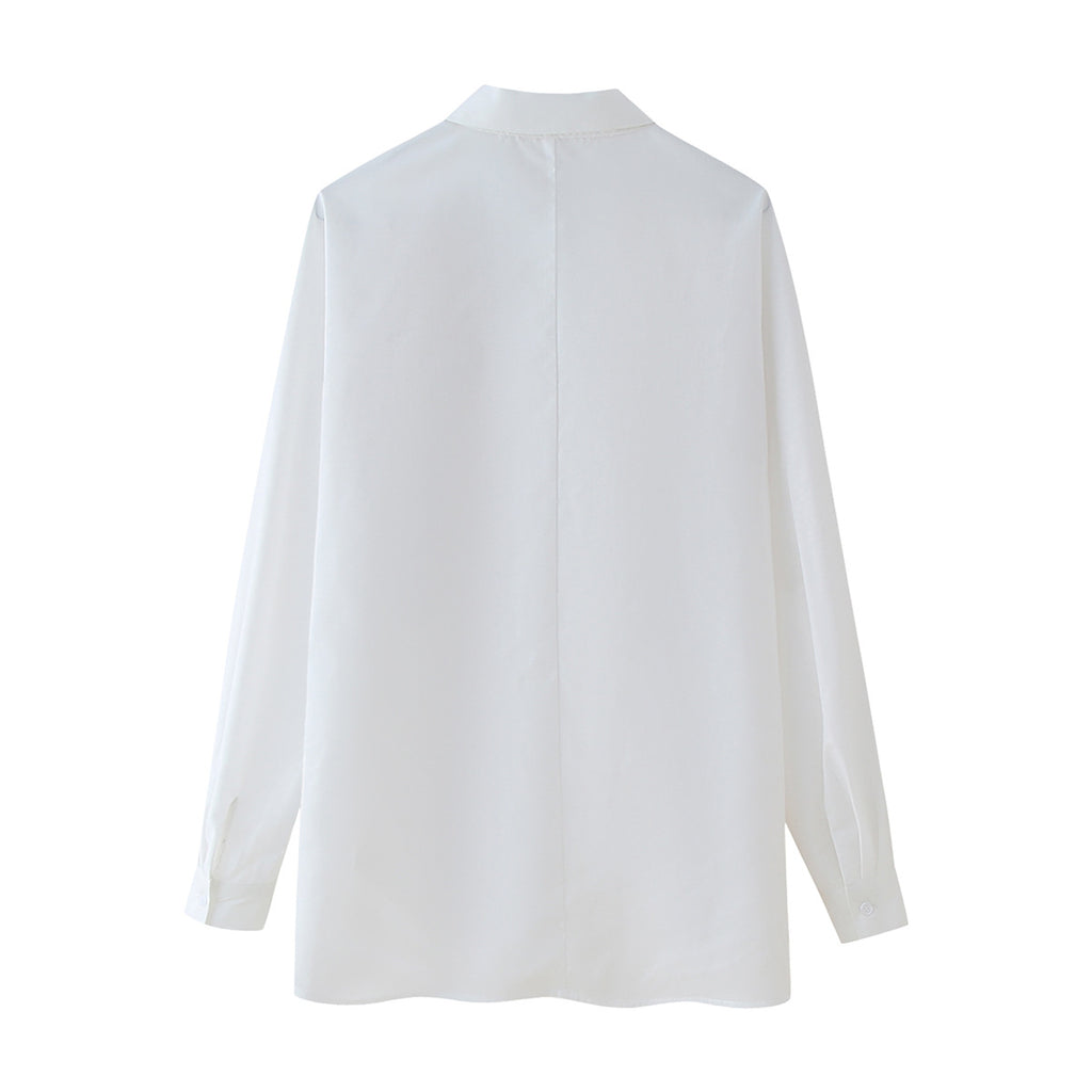 Sequin Embroidered Longline Button Shirt - White