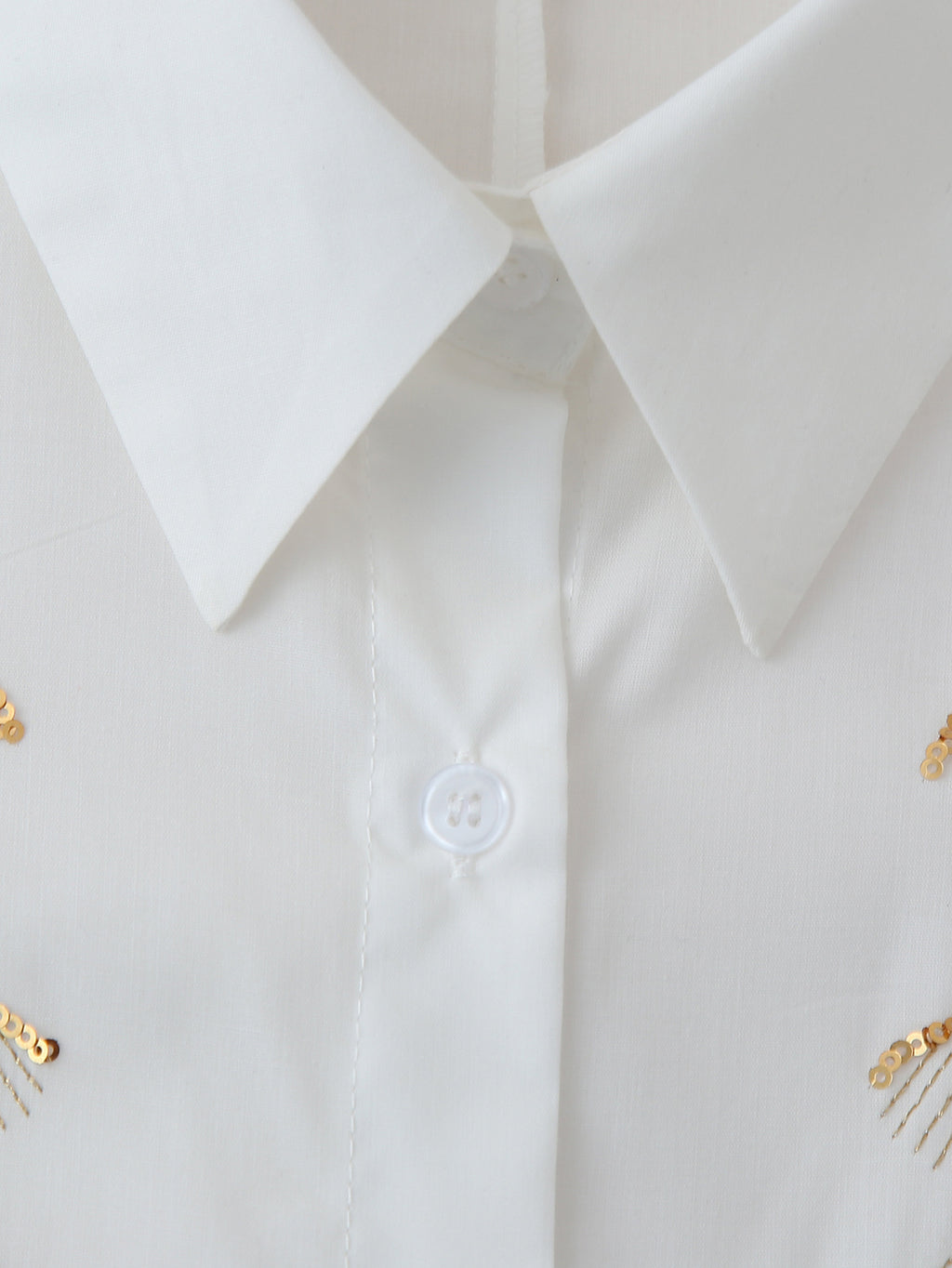 Sequin Embroidered Longline Button Shirt - White - 5