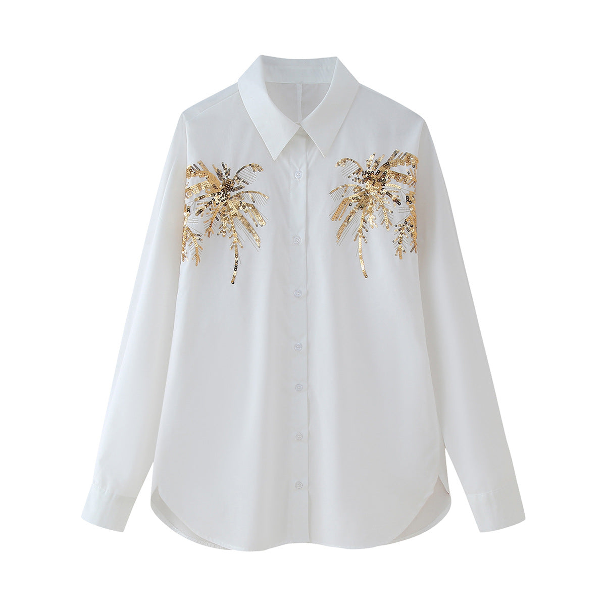 Sequin Embroidered Longline Button Shirt