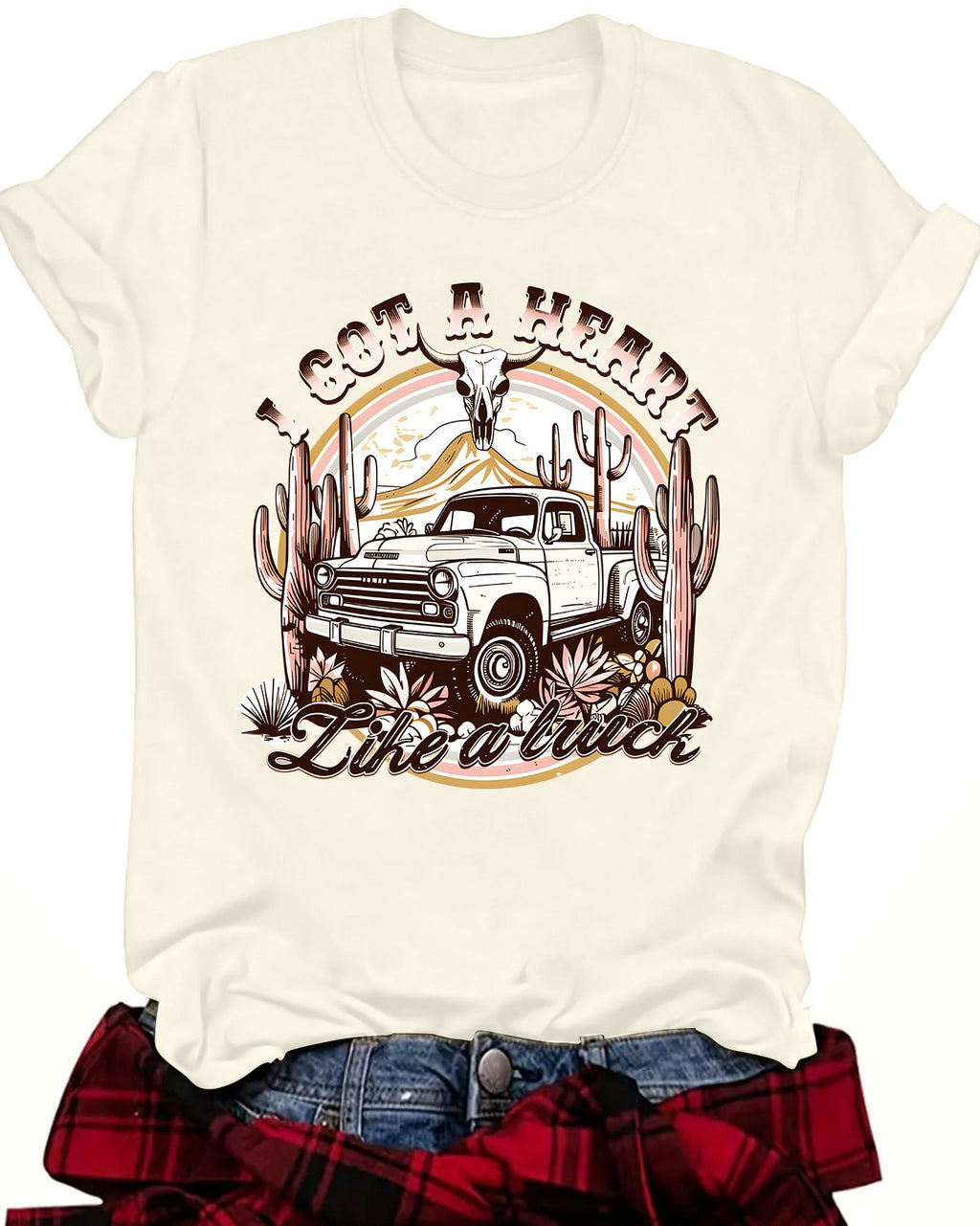 Retro Pickup Truck Graphic T-Shirt - Apricot